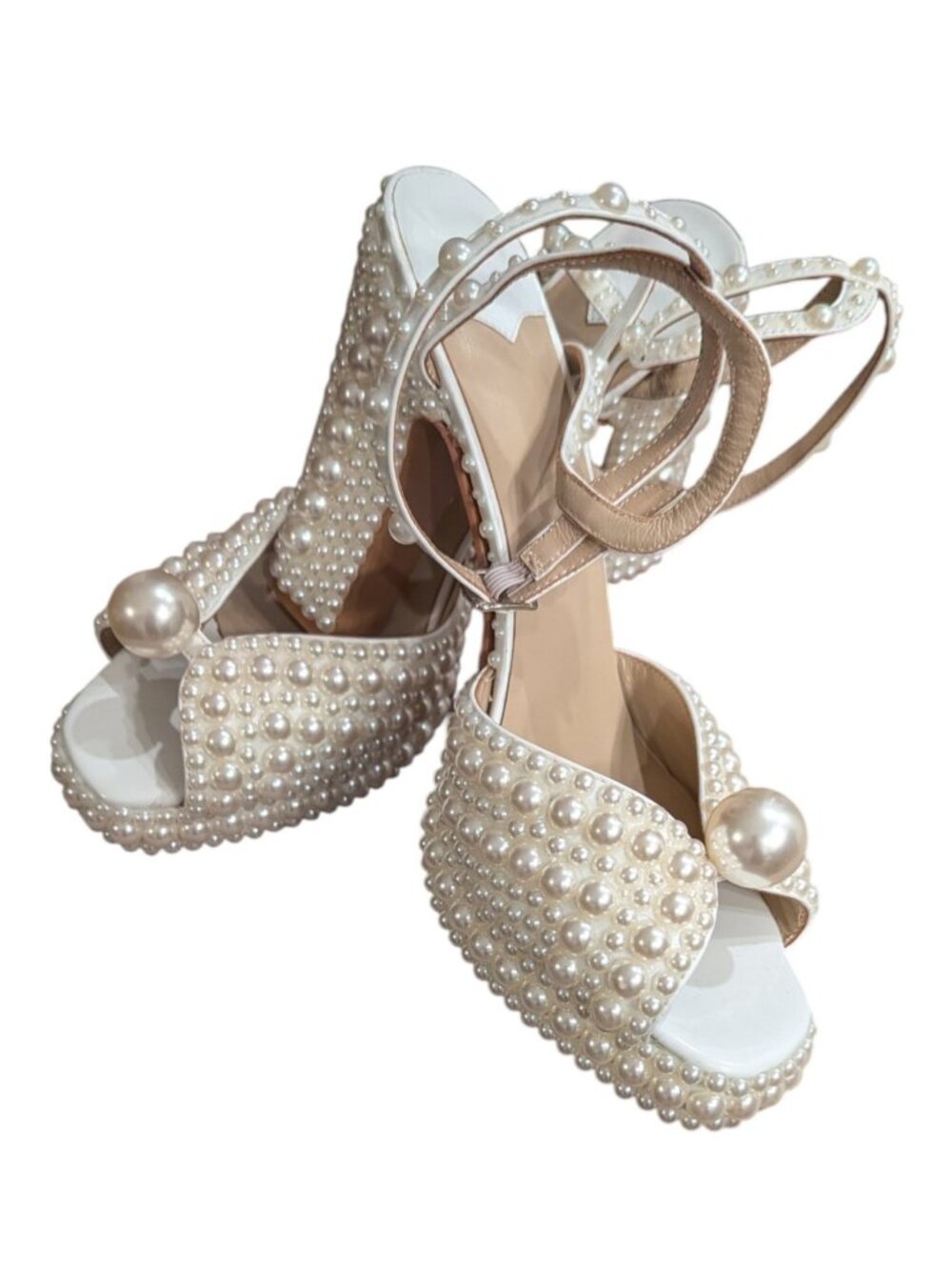 Womens Pearl Platform Heels Bridal Wedding Shoes - Picture 2 of 9